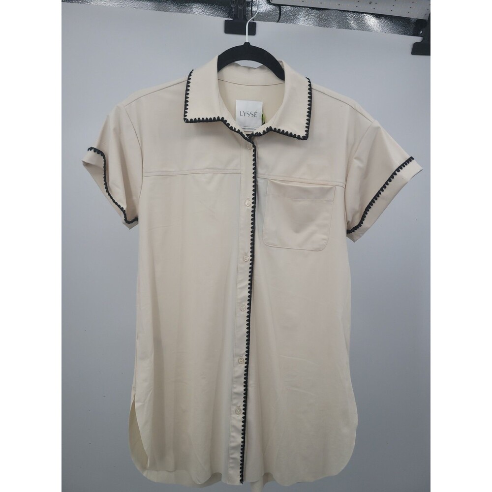 Lysse Beige Button Up Shirt Sz XS Office Career Business Casual Preppy NEW